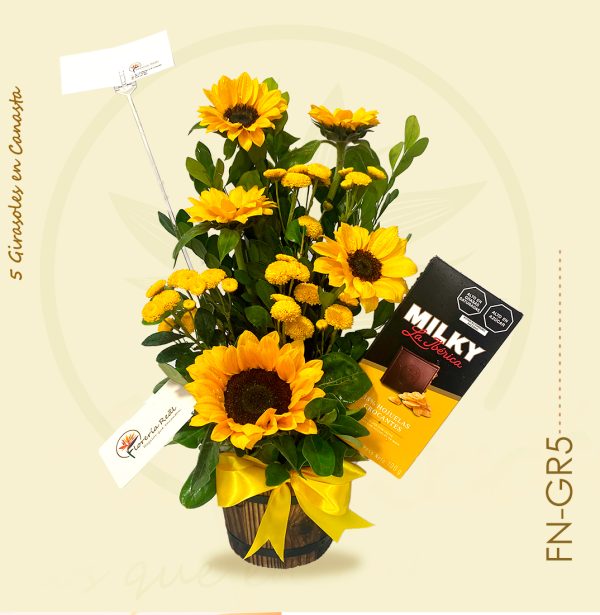 Canasta de 5 Girasoles + chocolate