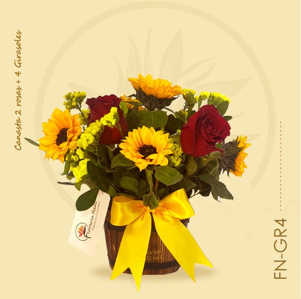 Canasta de Girasoles + rosas