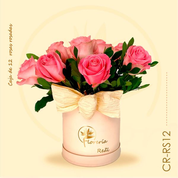 box de 12 rosas rosadas