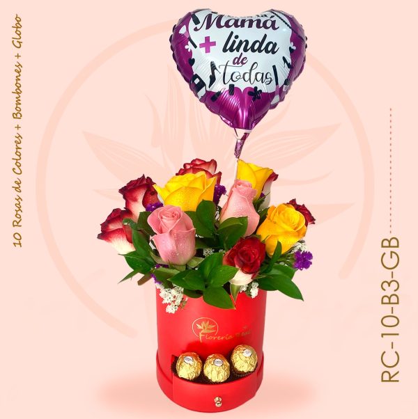 Box de rosas de colores + Globo