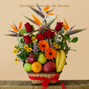 Canasta grande de flores y frutas