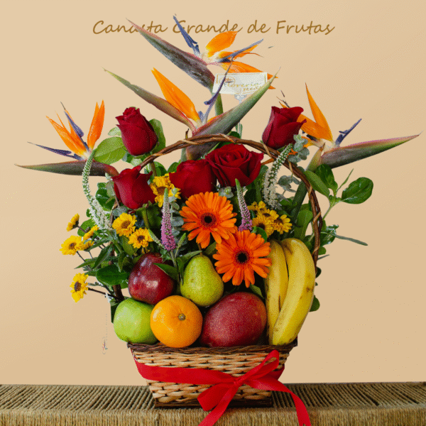 Canasta grande de flores y frutas